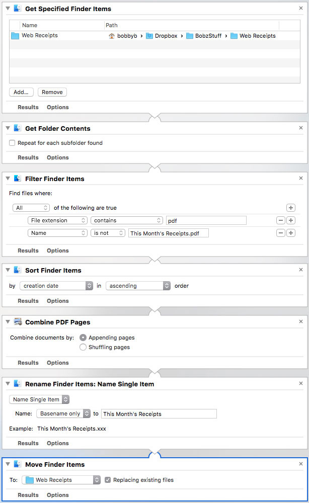 Screenshot of my Automator workflow