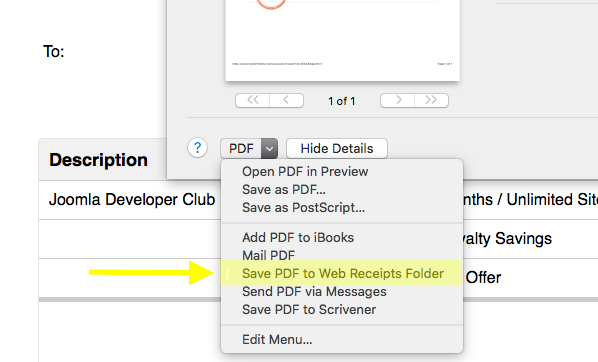 Screenshot of Save PDF to Web Receipts Folder